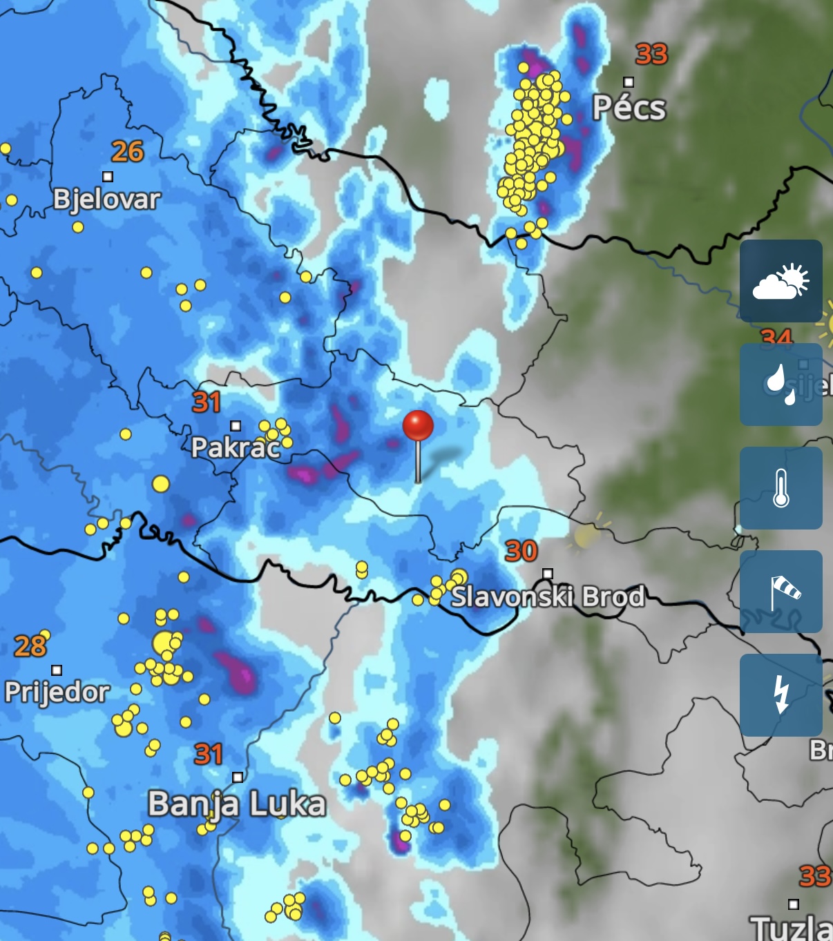 Prije 13:00 sati moguće je jako grmljavinsko nevrijeme u Požeštini
