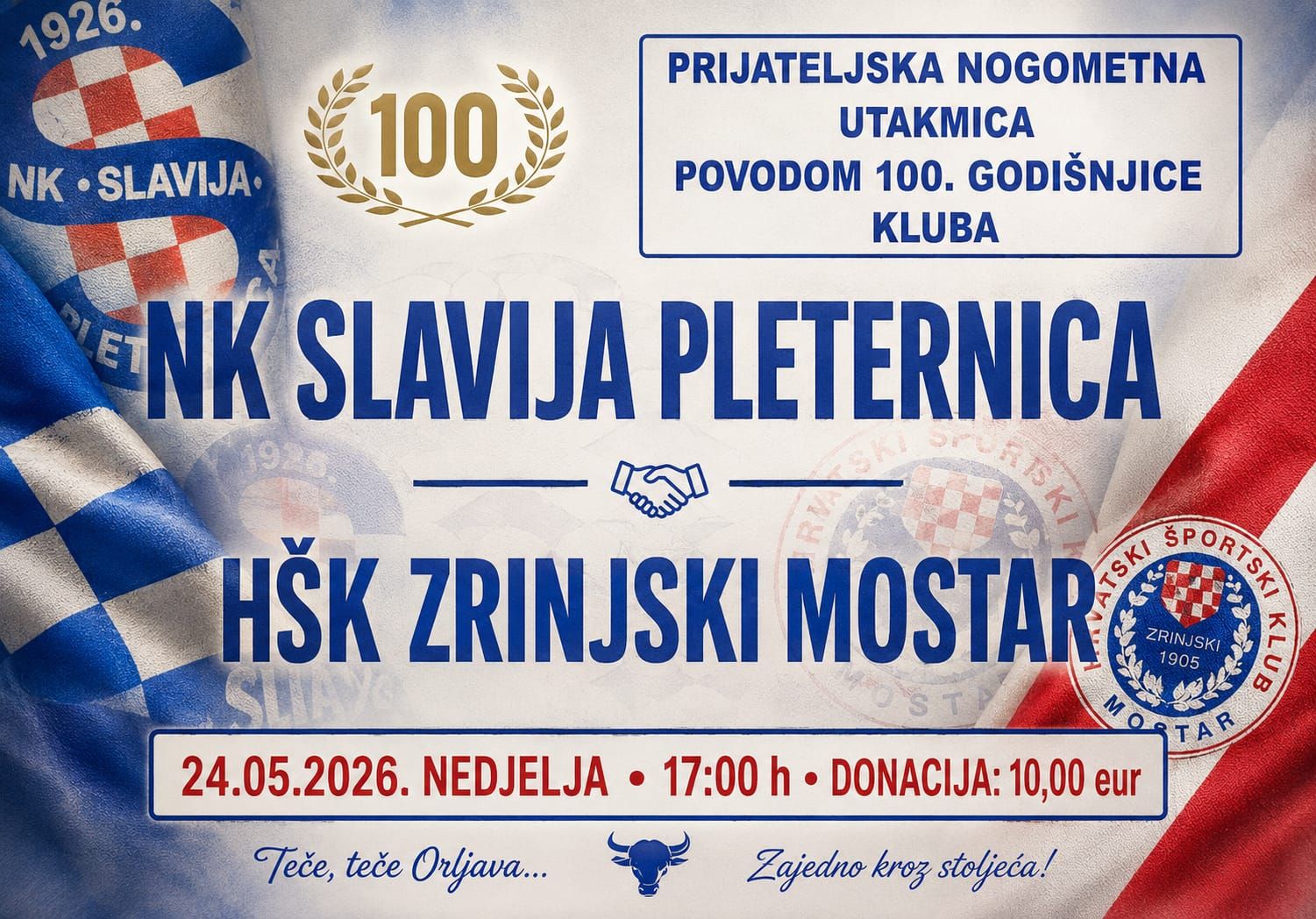 NK Slavija Pleternica utakmicom protiv HŠK Zrinjski Mostar slavi 100 godina postojanja