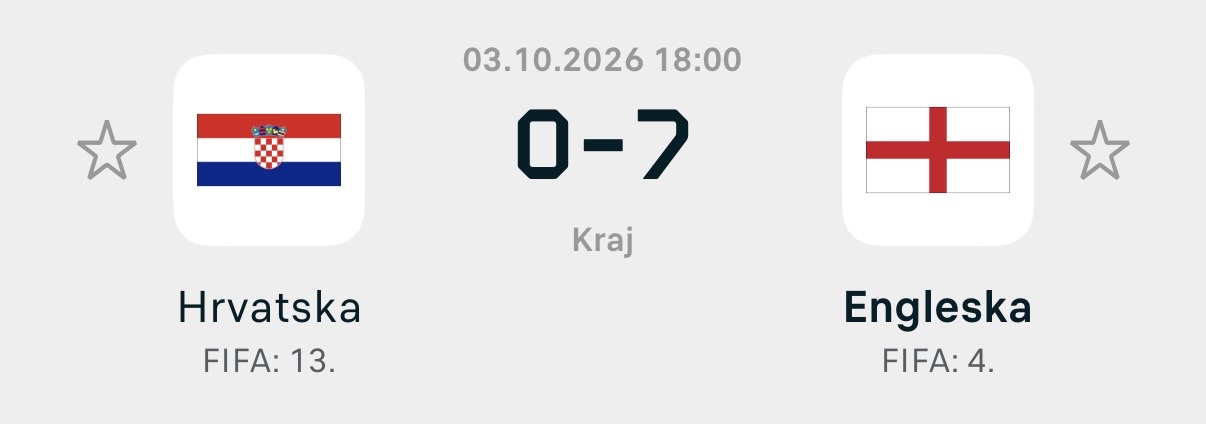Engleska pregazila Hrvatsku s nevjerojatnih 0:7